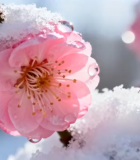 覆雪粉色梅花特写2839#横屏 