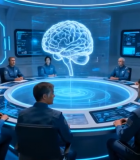 团队围坐研讨人工智能8605#横屏 