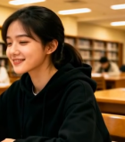 图书馆女生阅读微笑瞬间15054#横屏 