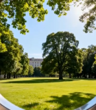 透过圆孔看公园绿树草地1446#横屏 