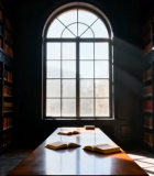 图书馆内带窗书架与书桌场景11038#横屏 