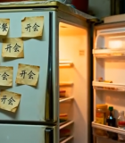 贴有便签的打开冰箱11278#横屏 