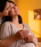 夫妻卧室亲密互动孕妇画面11525#横屏 