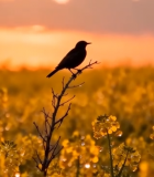 田野中枝头站立的鸟14491#横屏 