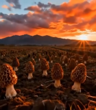 田野中夕阳下的蘑菇群6335#横屏 