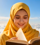 头戴头巾女子云端看书场景8613#横屏 