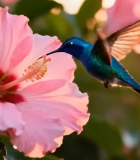 	 蜂鸟于粉色花朵间采蜜9211#横屏 