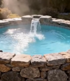 庭院圆形石砌喷泉流水素材1958#横屏 