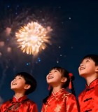 	 儿童着汉服赏烟花灯笼场景1116#横屏 