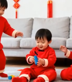 儿童身着红衣室内玩耍2170#横屏 