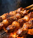 炭火上烤制的美味羊肉串7023#横屏 