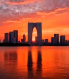 苏州东方之门日落城市景观11883#横屏 
