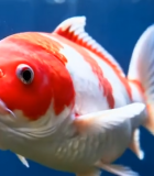 水中游动的红白锦鲤特写253#横屏 