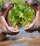 水中对峙的河马8400#横屏 