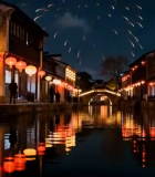 水乡夜景烟花与灯笼景观3819#横屏 