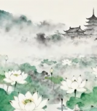 水墨荷花与古风建筑景观14117#横屏 