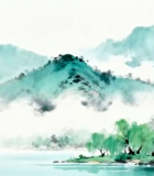 水墨山水柳树自然风光素材61#横屏 