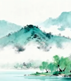 水墨山水柳树自然风光素材61#横屏 