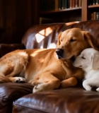 室内沙发上休息的大小两只狗4363#横屏 