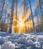 冬日白桦林雪景阳光洒落3291#横屏 