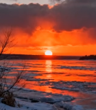 冬季河流日落风光1005#横屏 