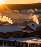 冬日村庄日出全景14871#横屏 