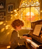 室内男孩弹奏钢琴场景465#横屏 