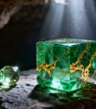 洞穴中发光的绿色宝石360#横屏 