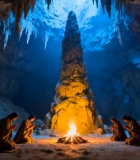 	 洞穴内众人围火祈祷场景3307#横屏 