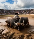 斗牛场中牛群搏斗场景173#横屏 