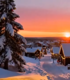 冬日雪村日落风光8742#横屏 