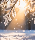 冬日阳光照耀下的积雪树枝14829#横屏 