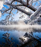 冬日雪景森林湖面风光11913#横屏 