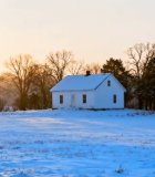 冬日雪野中的白色小屋12566#横屏 