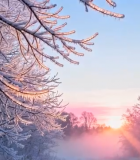 	 冬日森林雾凇日出景致6827#横屏 