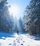 冬日森林雪景阳光照射画面6325#横屏 