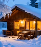 冬日森林中的木屋雪景11475#横屏 