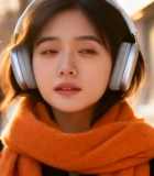 冬日街头戴耳机的女子12212#横屏 