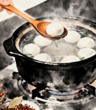 手绘煮汤圆画面1543#横屏 