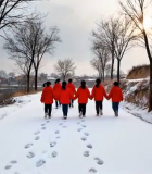 冬日农村人群踏雪同行画面863#横屏 