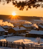 冬日村庄日落雪景风光9703#横屏 