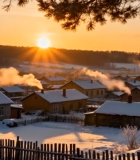 冬日村庄日落雪景风光9703#横屏 