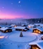 冬日村庄雪景日落全景1720#横屏 