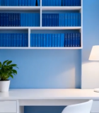 室内蓝色书房书桌书架素材1343#横屏 