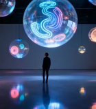 室内彩色发光球体与人物场景4521#横屏 