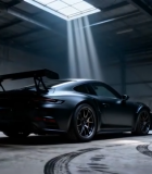 室内车库中的黑色跑车11491#横屏 