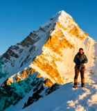 登山者于雪山山顶张开双臂9411#横屏 