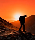 登山者山顶日落时徒步画面7748#横屏 