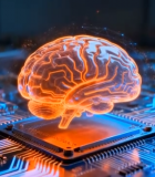 电路板上的发光大脑模型7975#横屏 