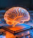 电路板上的发光大脑模型7975#横屏 